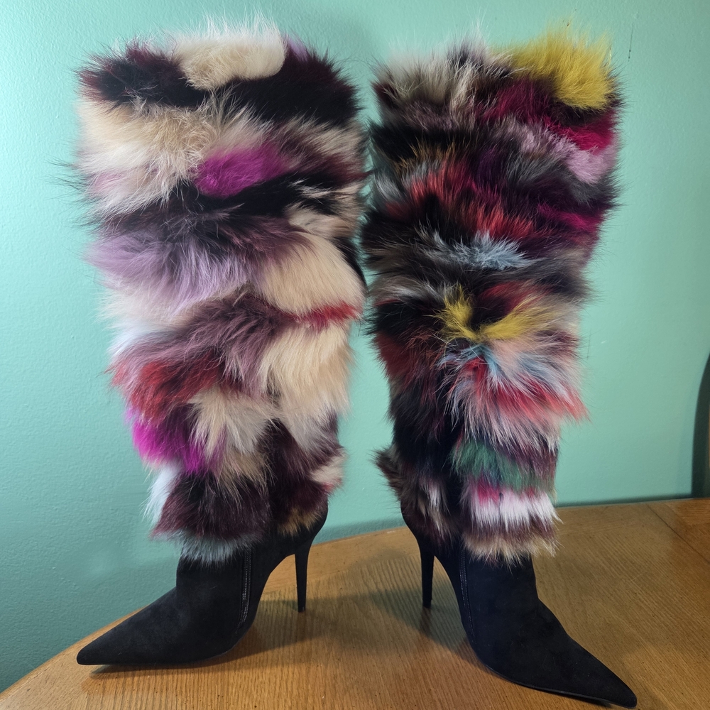 JEFFREY CAMPBELL Gamor Genuine Rabbit Fur Boot Like New Size 6.5 Without Box - Picture 2 of 11